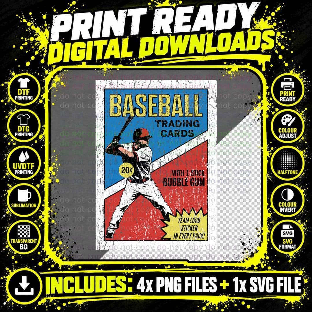 Retro Baseball Card Wrapper (Distressed) T-Shirt Png SVG Digital Bundle