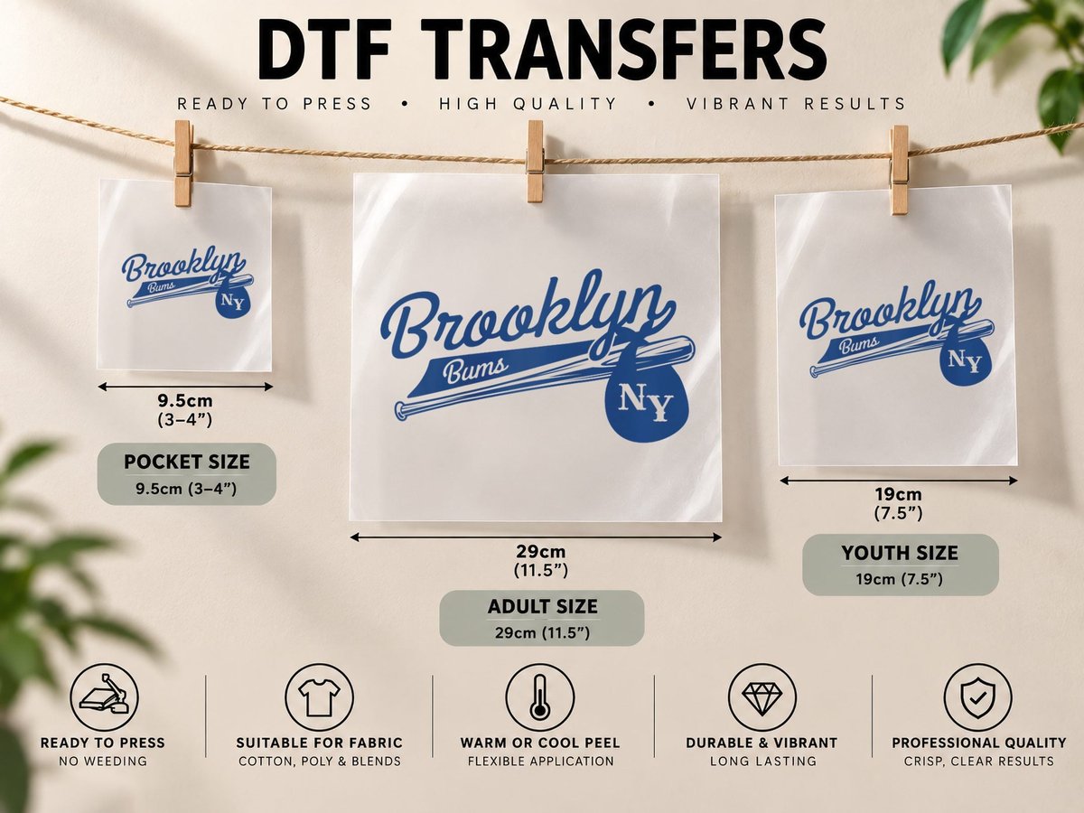 Retro Brooklyn Bums New York Baseball Ebbets Field DTF Transfer Iron On