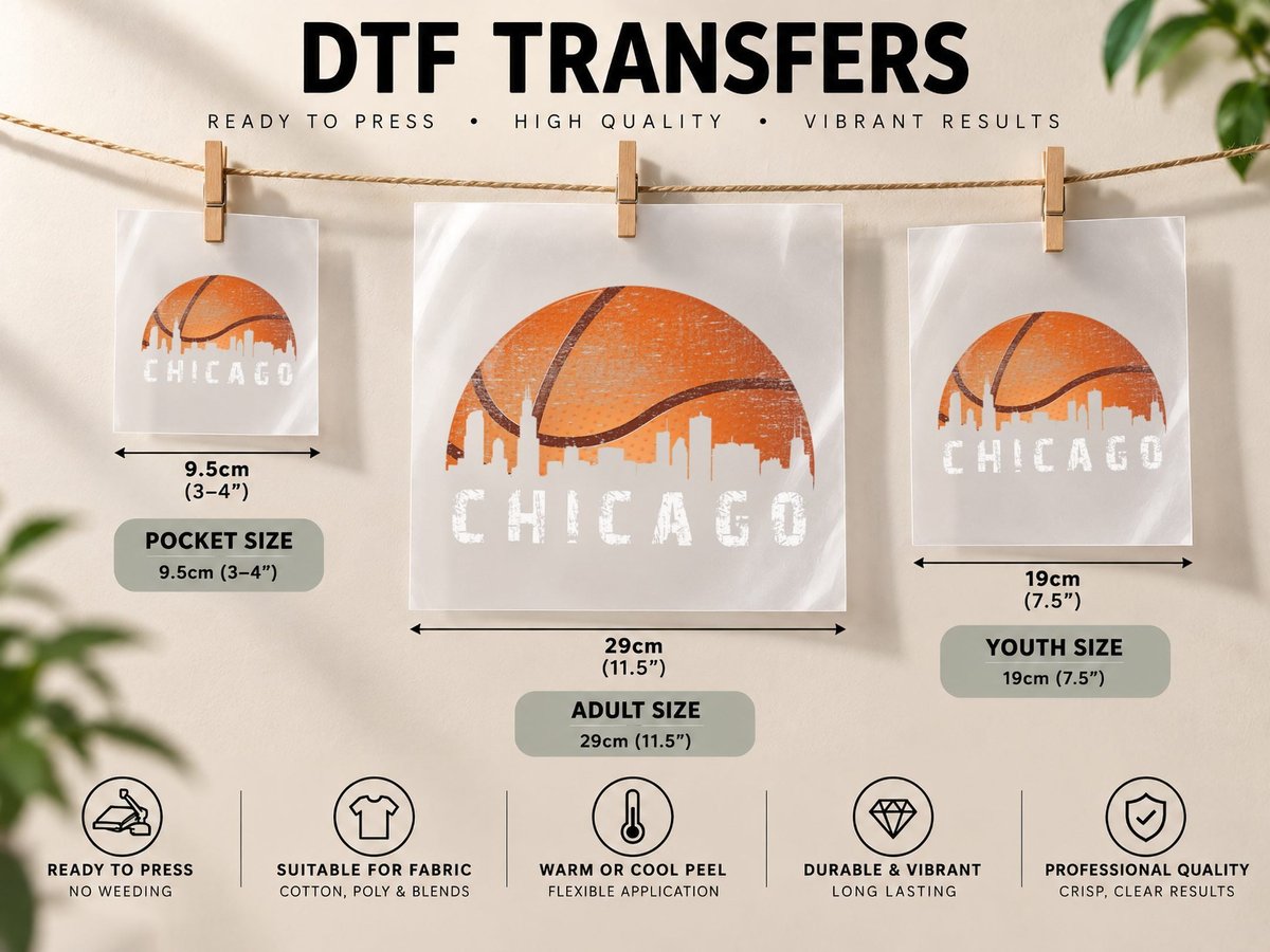 Retro Chicago Basketball Vintage City Skyline DTF Transfer Iron On