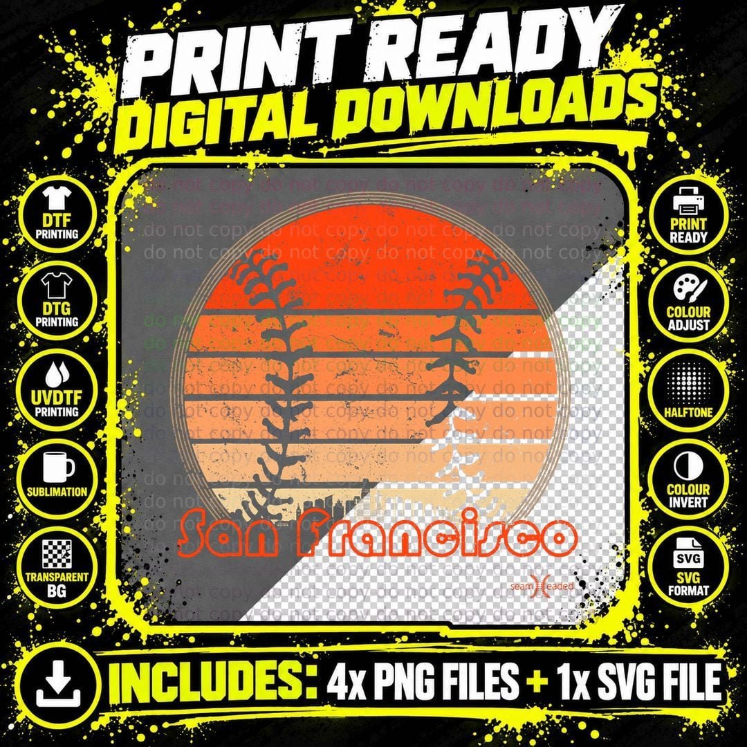 Retro San Francisco Baseball Sunset with Vintage SF Png SVG Digital Bundle