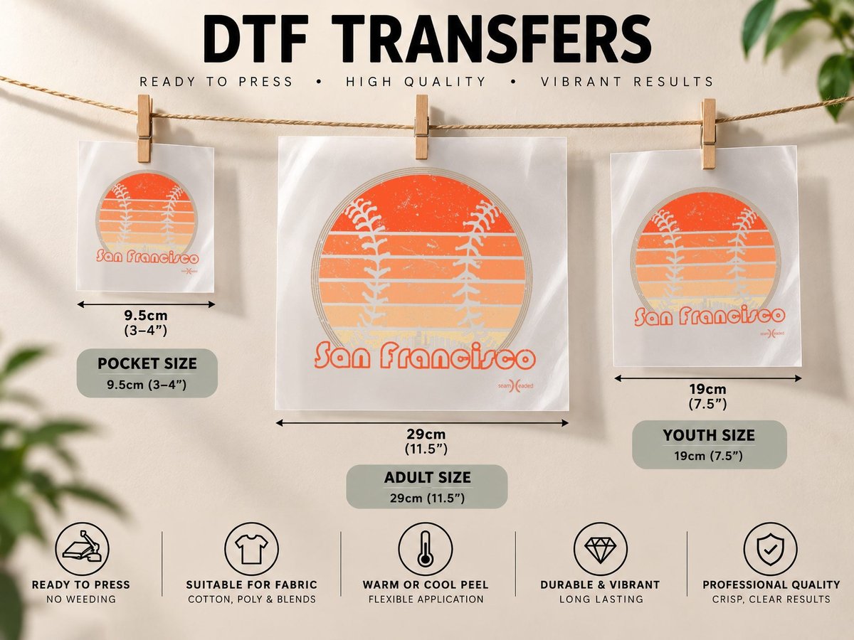 Retro San Francisco Baseball Sunset with Vintage SF Skyline DTF Transfer Iron On
