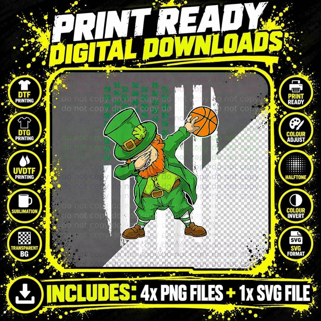Retro USA Flag Basketball Shamrock Sports St Patricks Png SVG Digital Bundle