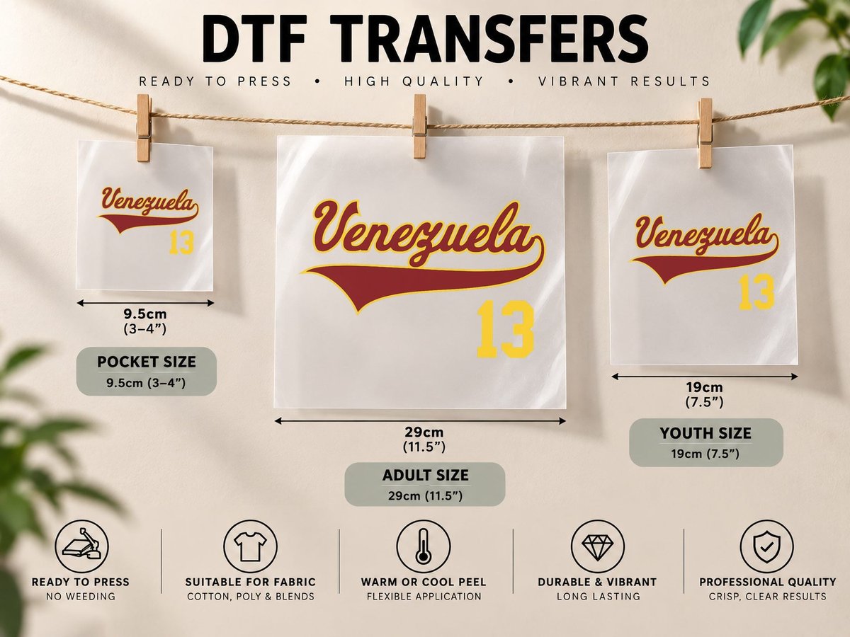 Retro Venezuela Baseball Vinotinto Beisbol 13 DTF Transfer Iron On