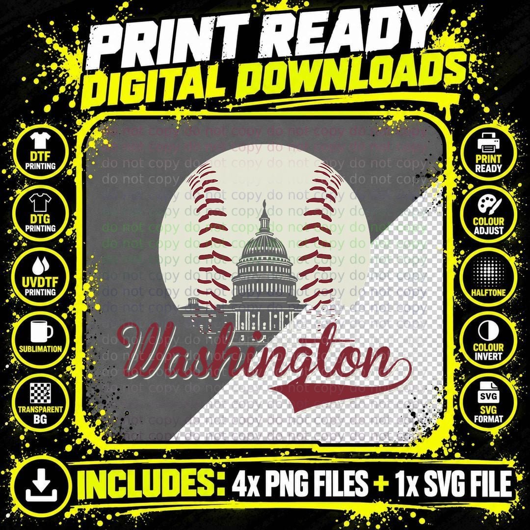 Retro Washington DC Baseball National Mall Silhouette Png SVG Digital Bundle
