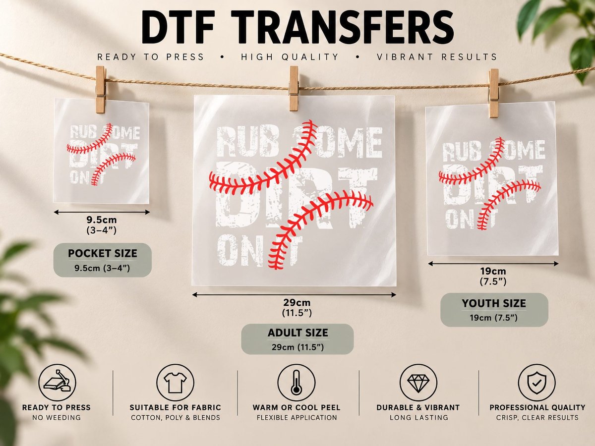 Rub Some Dirt on It No Crying Baseball Softball Boys DTF Transfer Iron On