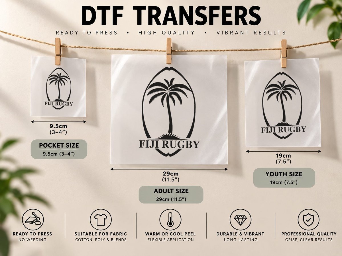 Rugby Fiji National DTF Transfer Iron On