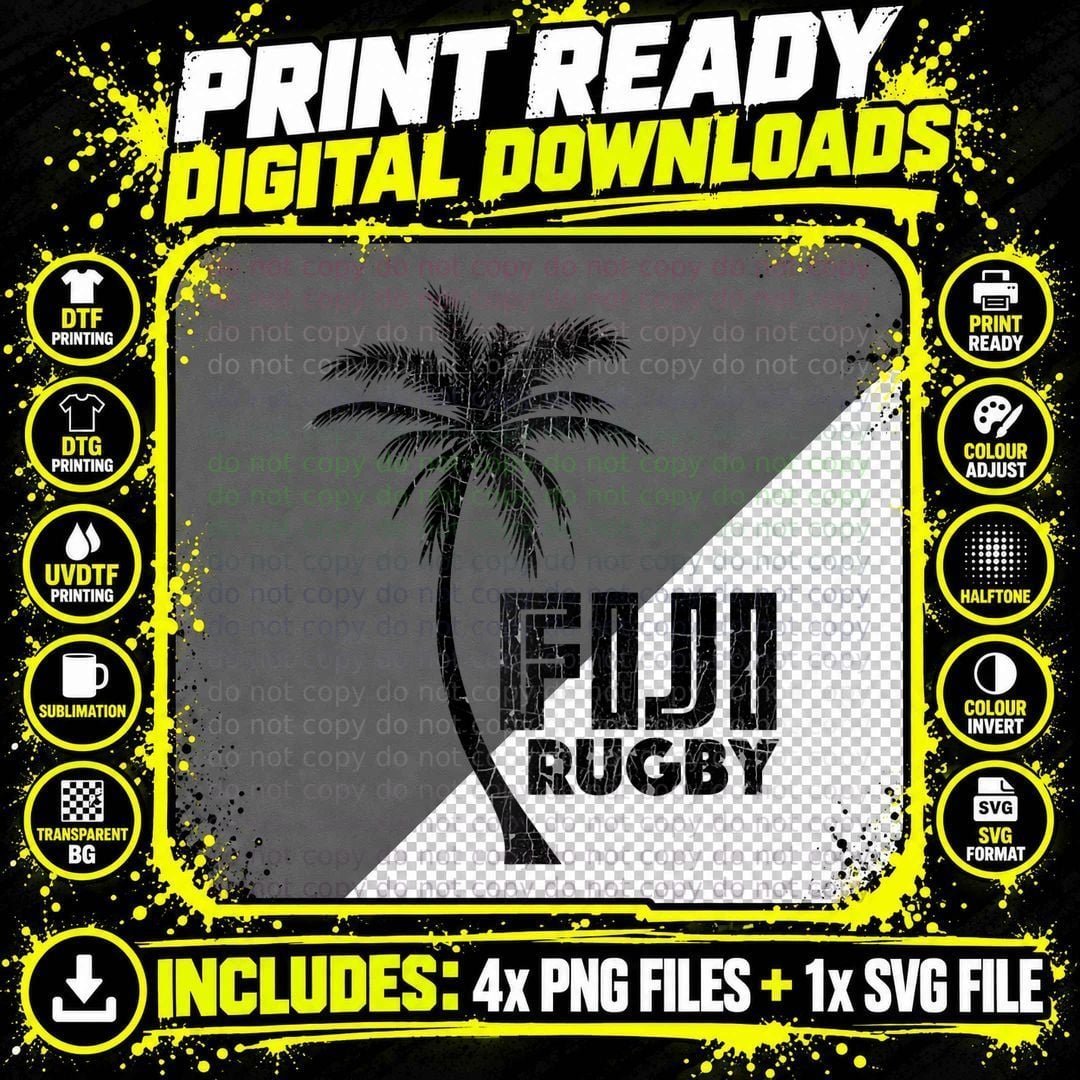 Rugby Fiji Vintage Football Jersey Fijians T-Shirt Png SVG Digital Bundle