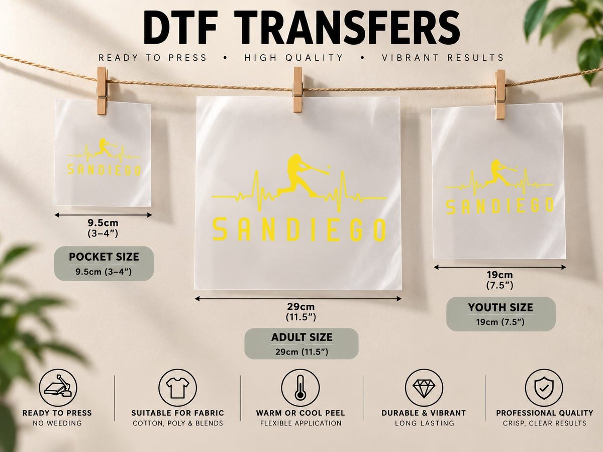 San Diego Baseball Heartbeat SD Padre DTF Transfer Iron On