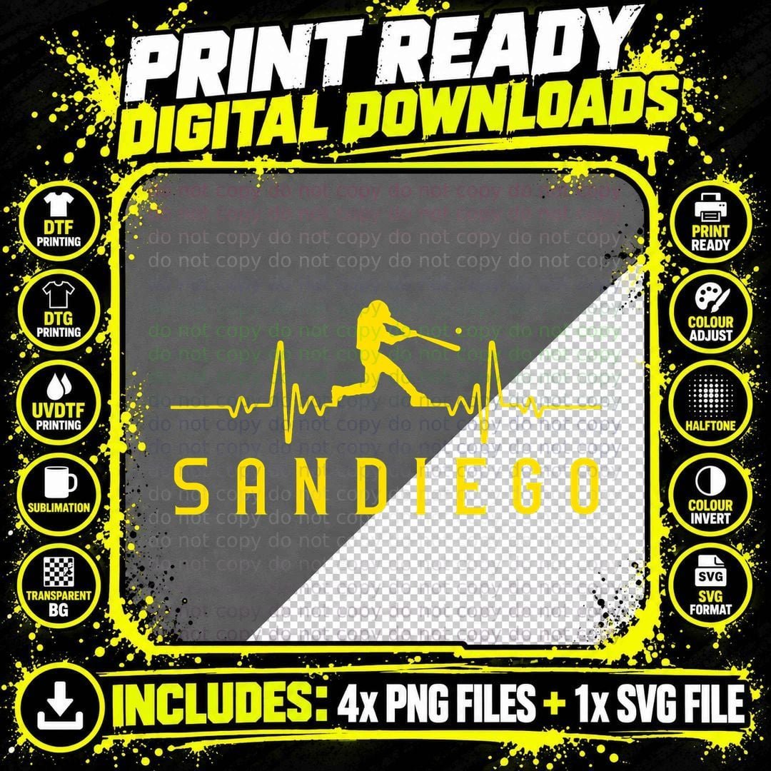 San Diego Baseball Heartbeat SD T-Shirt Png SVG Digital Bundle