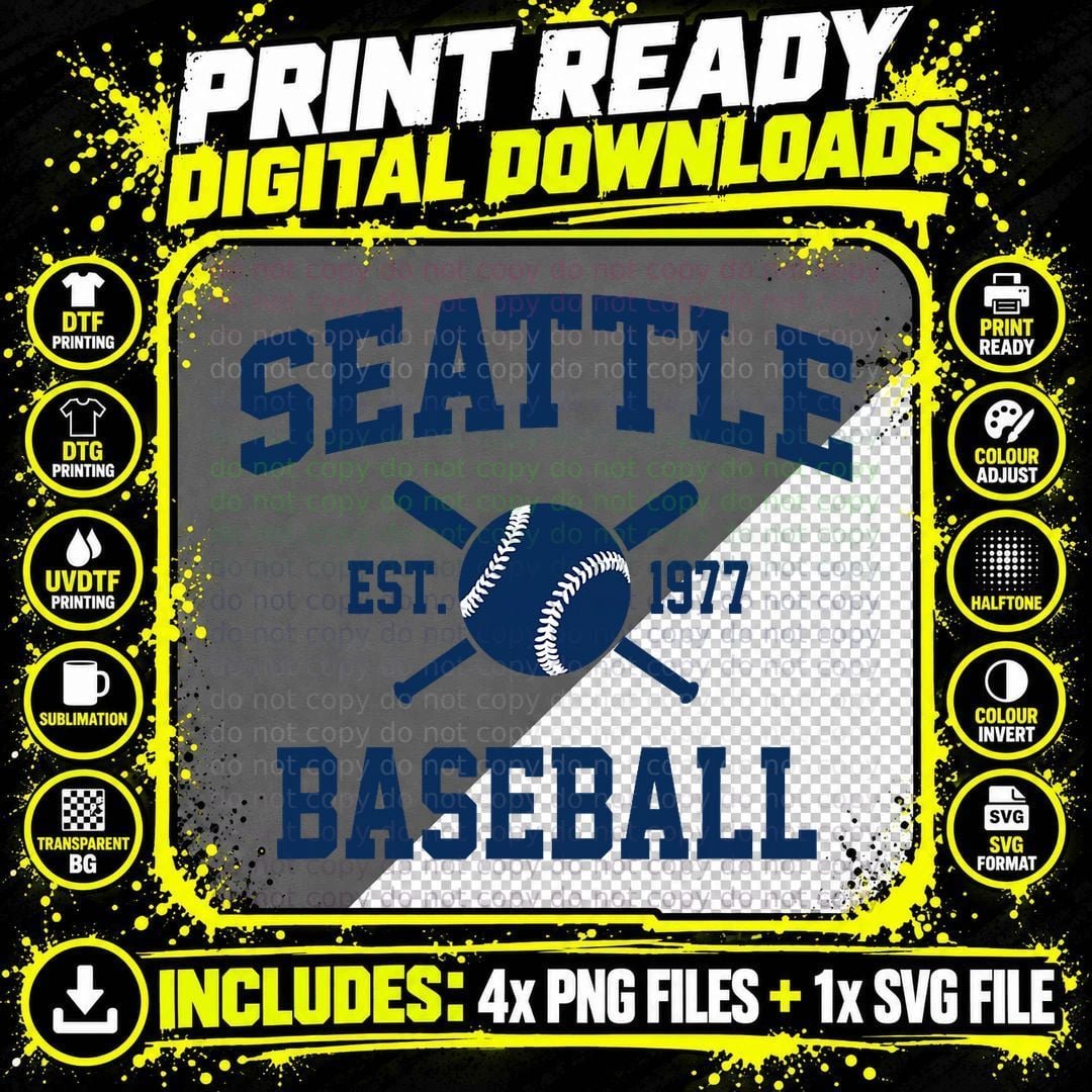 Seattle Baseball Athletic Vintage Sports Team Fan T-Shirt Png SVG Digital Bundle