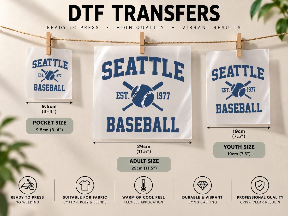 Seattle Baseball Athletic Vintage Sports Team Fan DTF Transfer Iron On