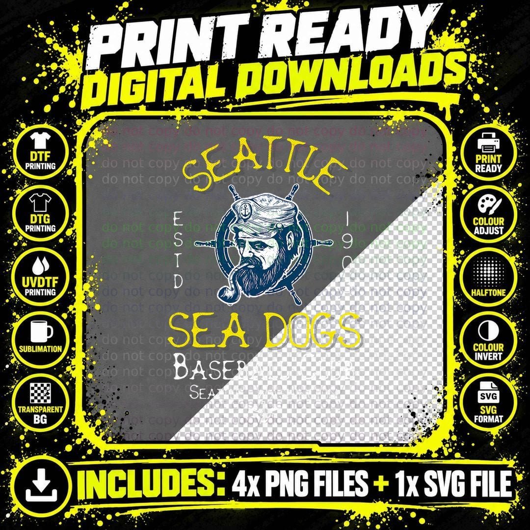 Seattle Sea Dogs Retro Minor League Baseball Team T-Shirt Png SVG Digital Bundle