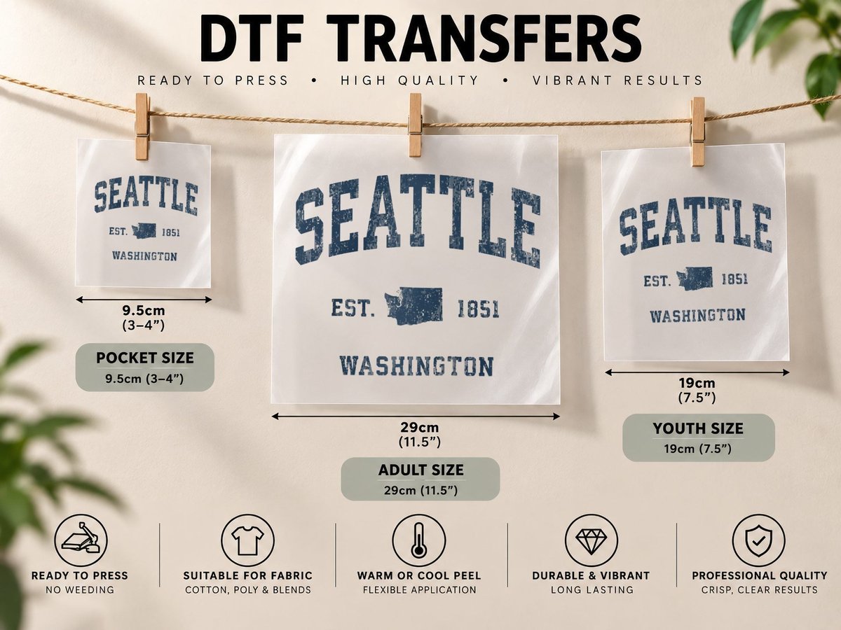 Seattle Washington WA Vintage Athletic Navy Sports Design DTF Transfer Iron On