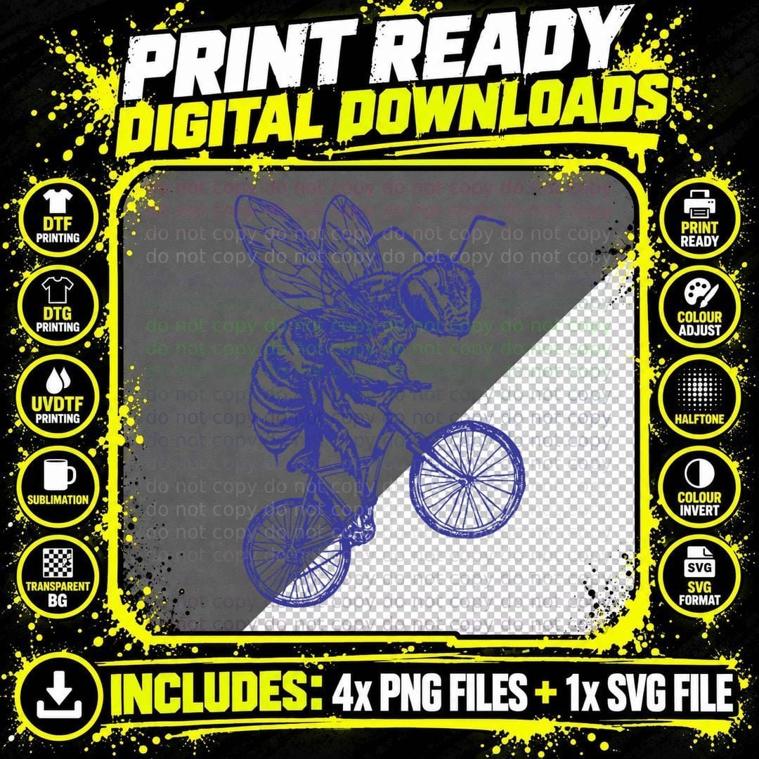Seembo Bee Cycling Bicycle Biking Bicycling Riding Fun Png SVG Digital Bundle