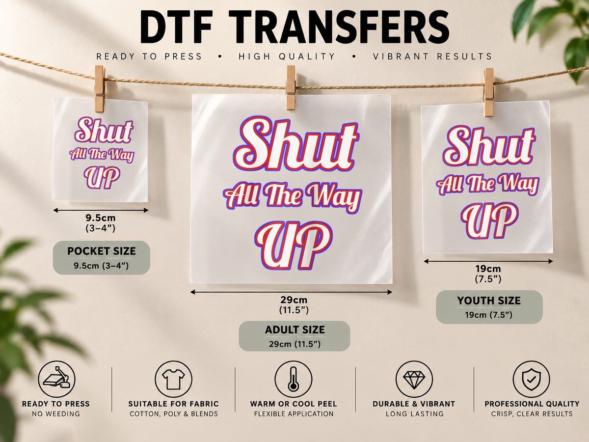 Shut All Way up Funny Rude Be Quiet Stop Talking Saying DTF Transfer Iron On