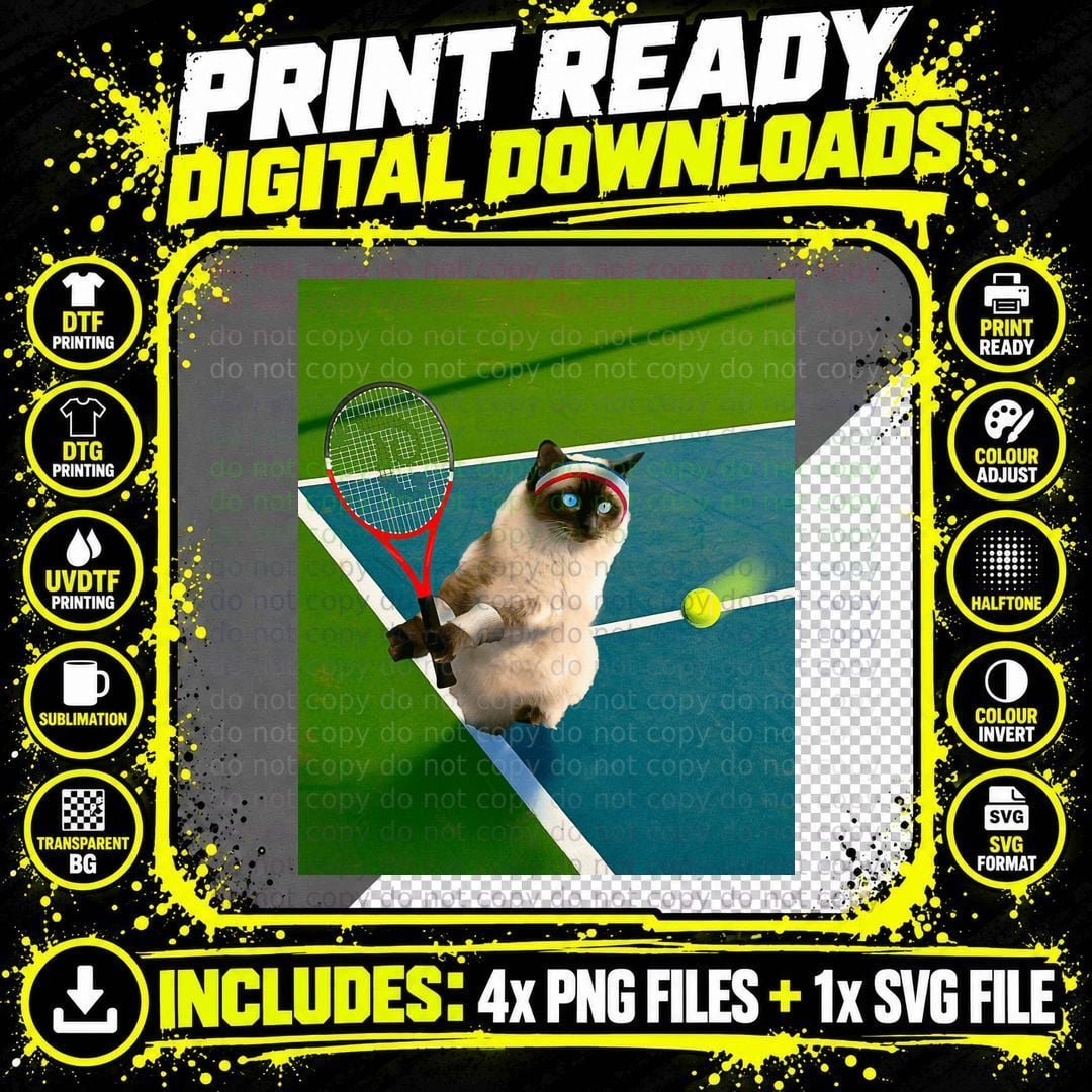 Siamese Cat Playing Tennis Png SVG Digital Bundle
