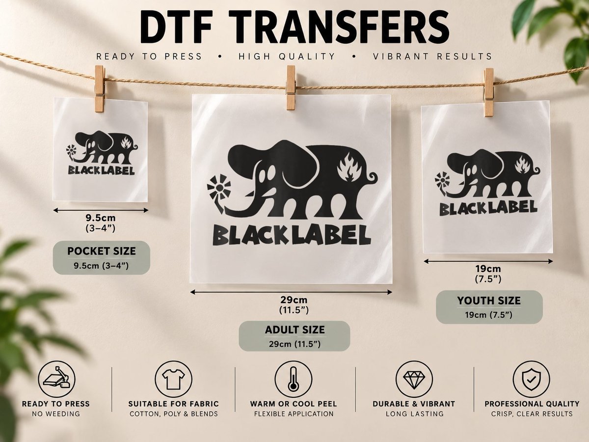 Skateboards Blacks Labels Elephant DTF Transfer Iron On