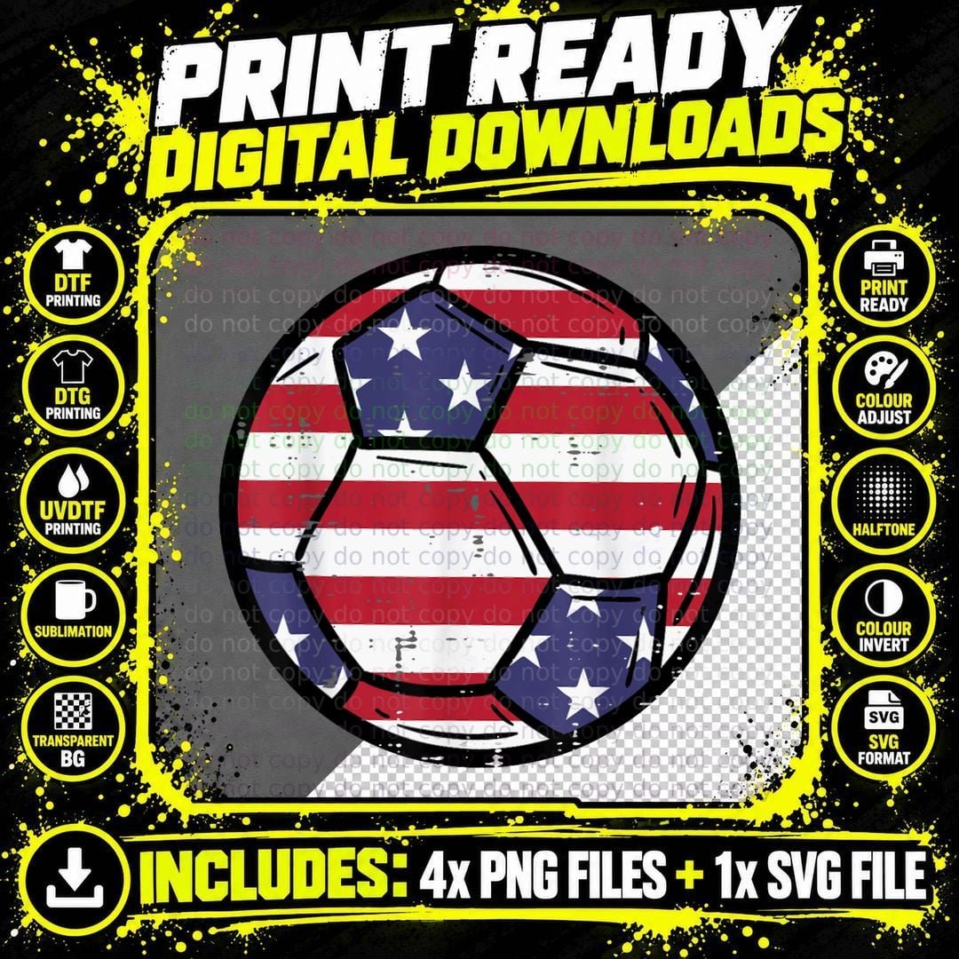 Soccer Ball Fourth 4th of July Football Sports Patriotic Png SVG Digital Bundle