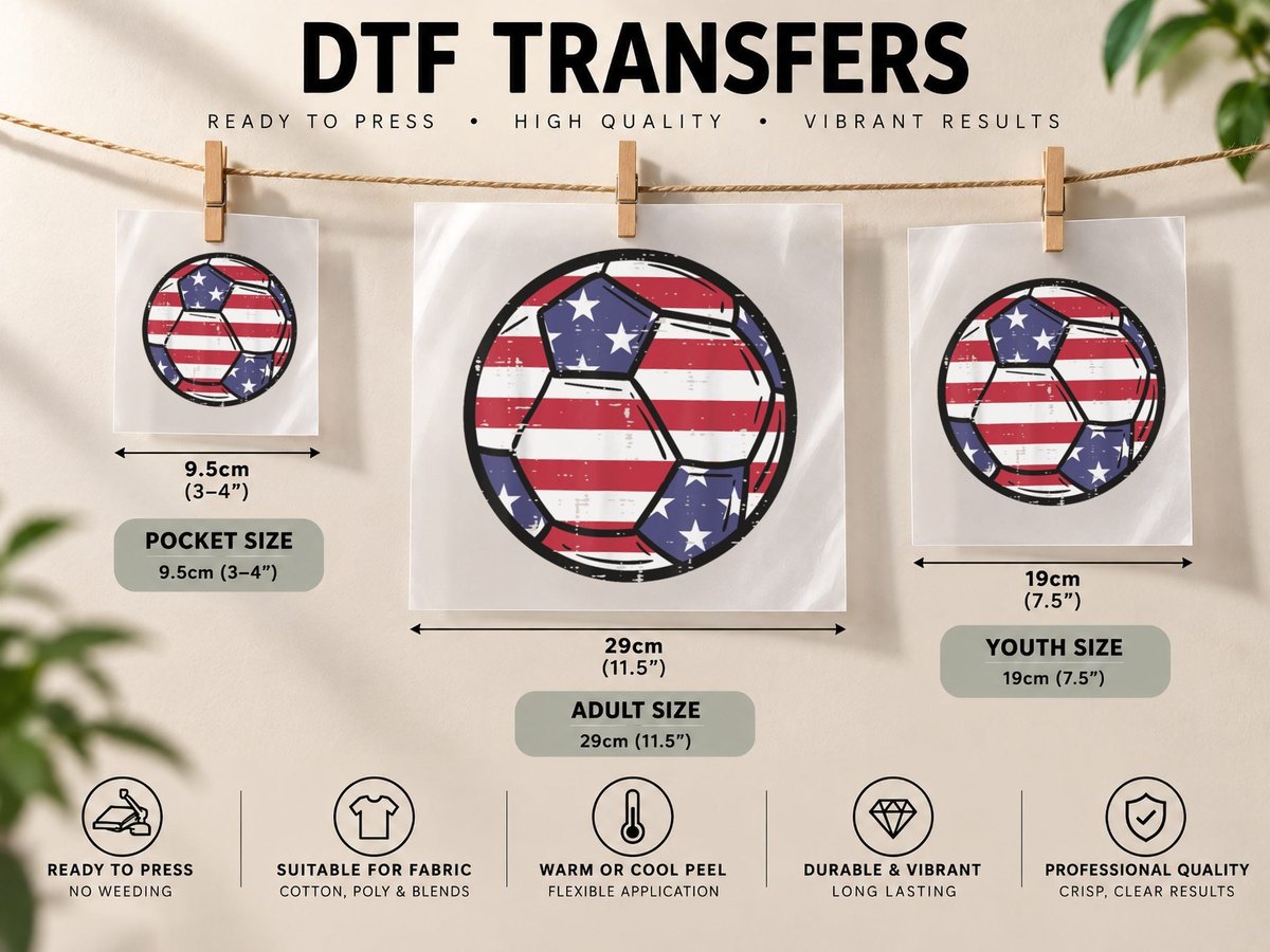 Soccer Ball Fourth 4th of July Football Sports Patriotic DTF Transfer Iron On