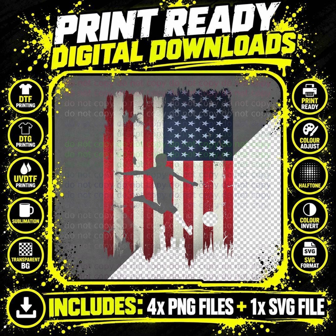Soccer USA American Flag 4th of July Patriotic Sports Png SVG Digital Bundle