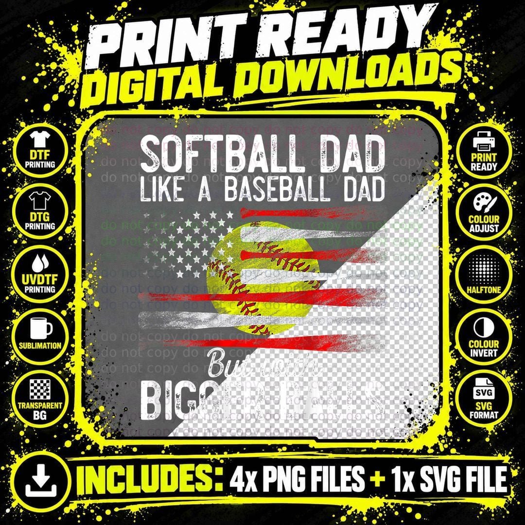 Softball Dad Like a Baseball Dad Us Flag Fars Day T-Shirt Png SVG Digital Bundle