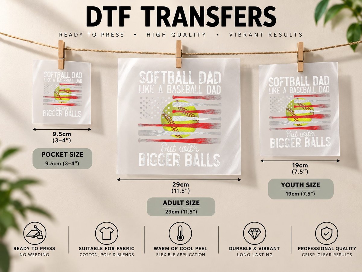 Softball Dad Like a Baseball Dad Us Flag Fars Day DTF Transfer Iron On