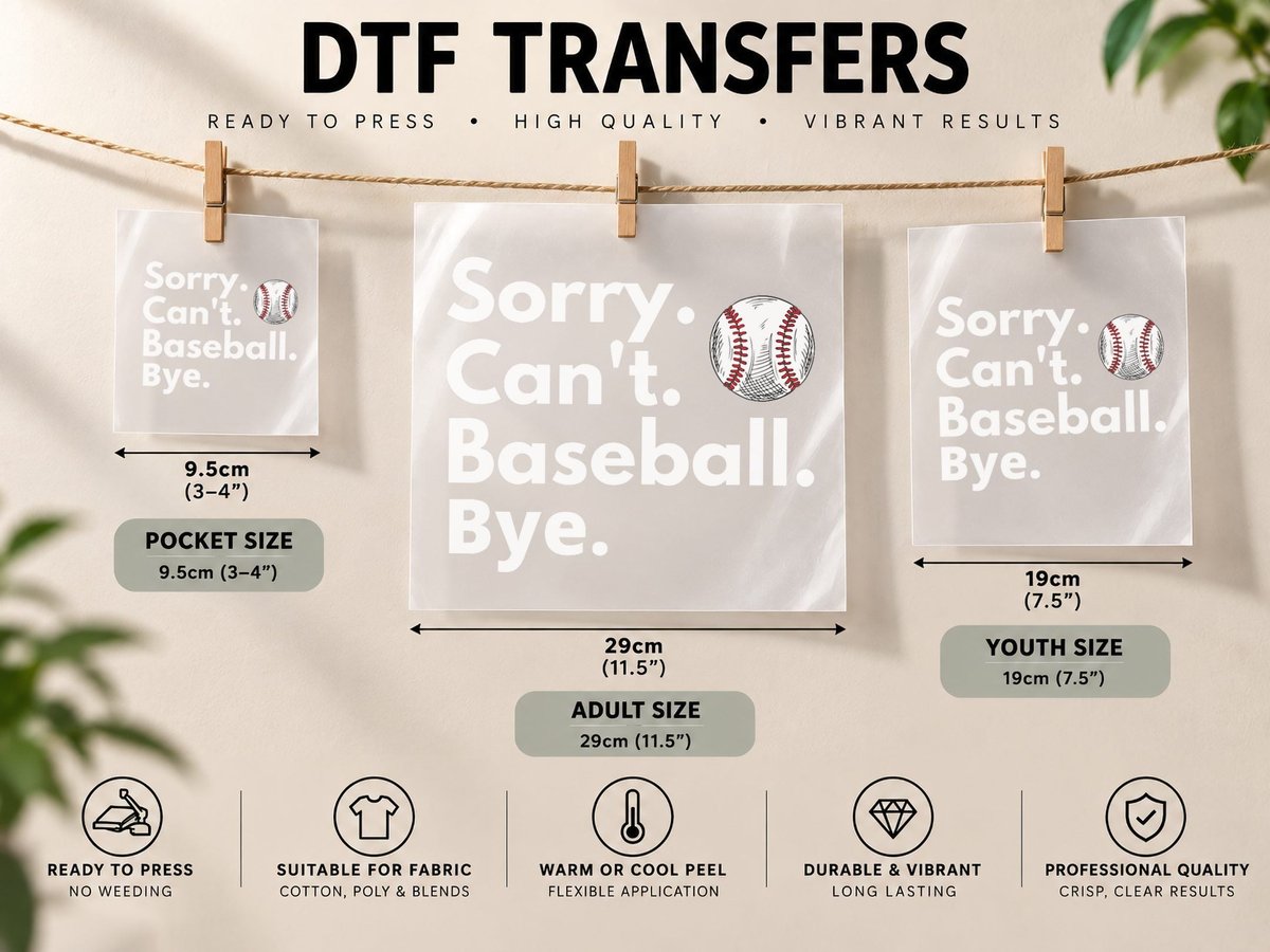 Sorry Can't Baseball Bye Funny Baseball Lover DTF Transfer Iron On