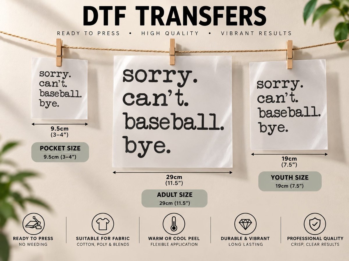 Sorry Can't Baseball Bye DTF Transfer Iron On