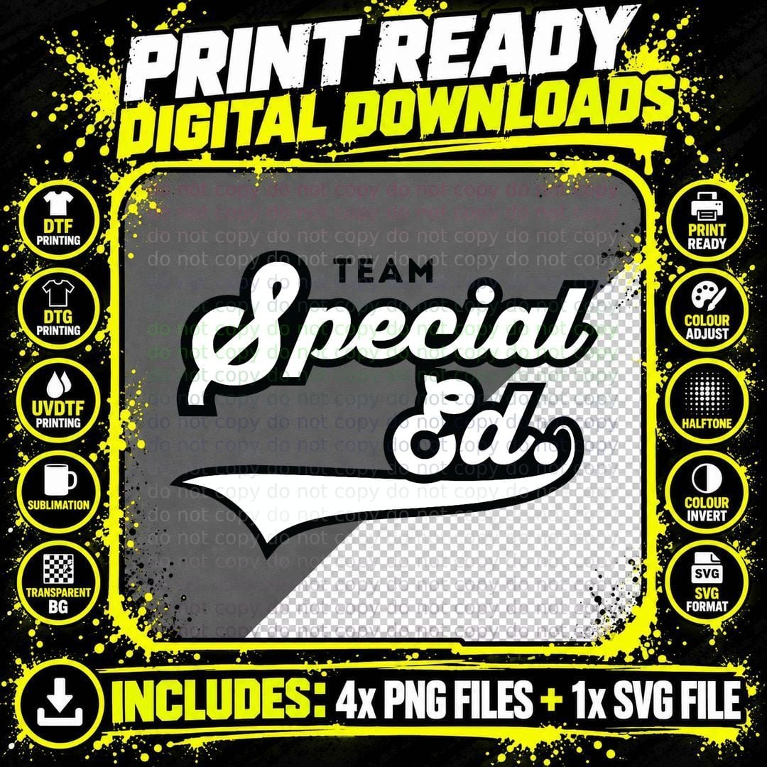 Special Ed. TEAM School Teacher SPED Baseball-Style Png SVG Digital Bundle