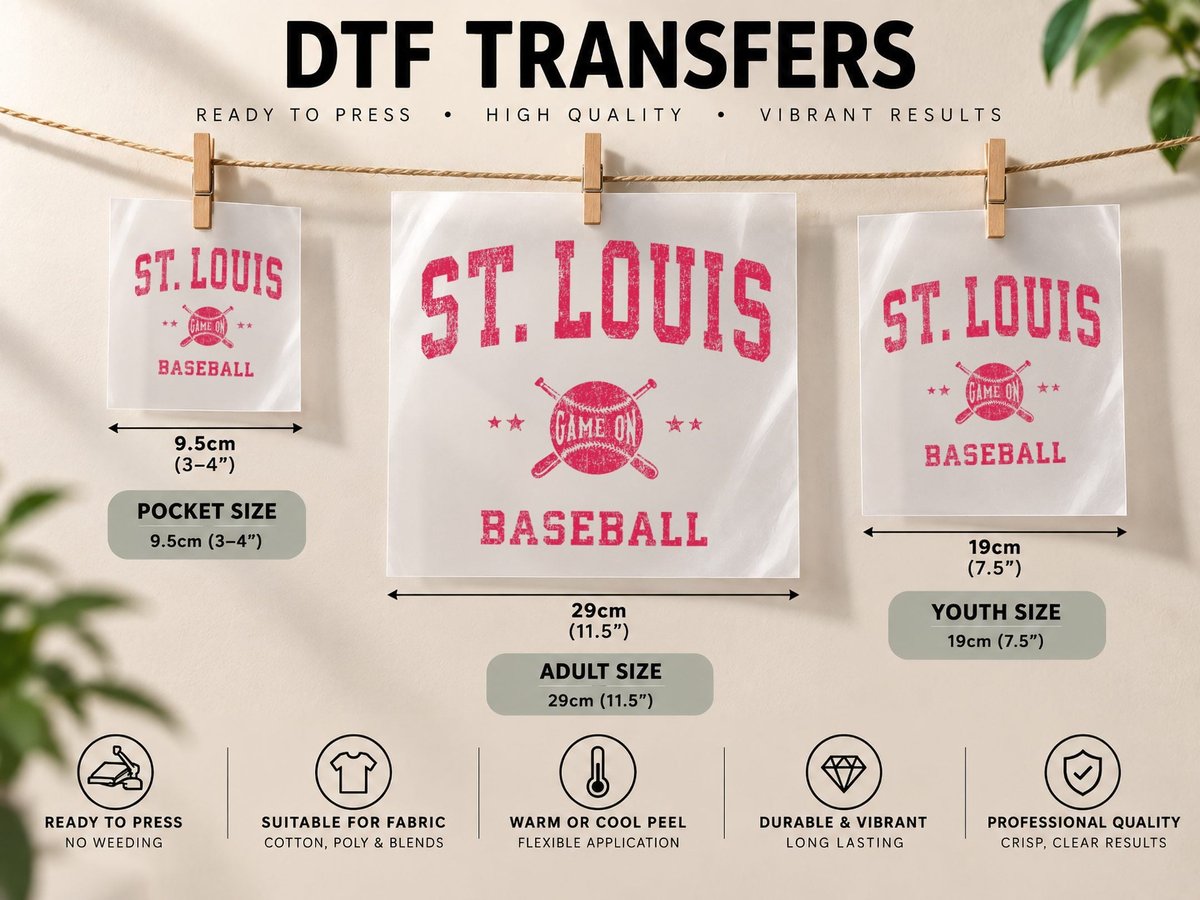 St Louis Vintage Baseball Throwback Retro Design DTF Transfer Iron On