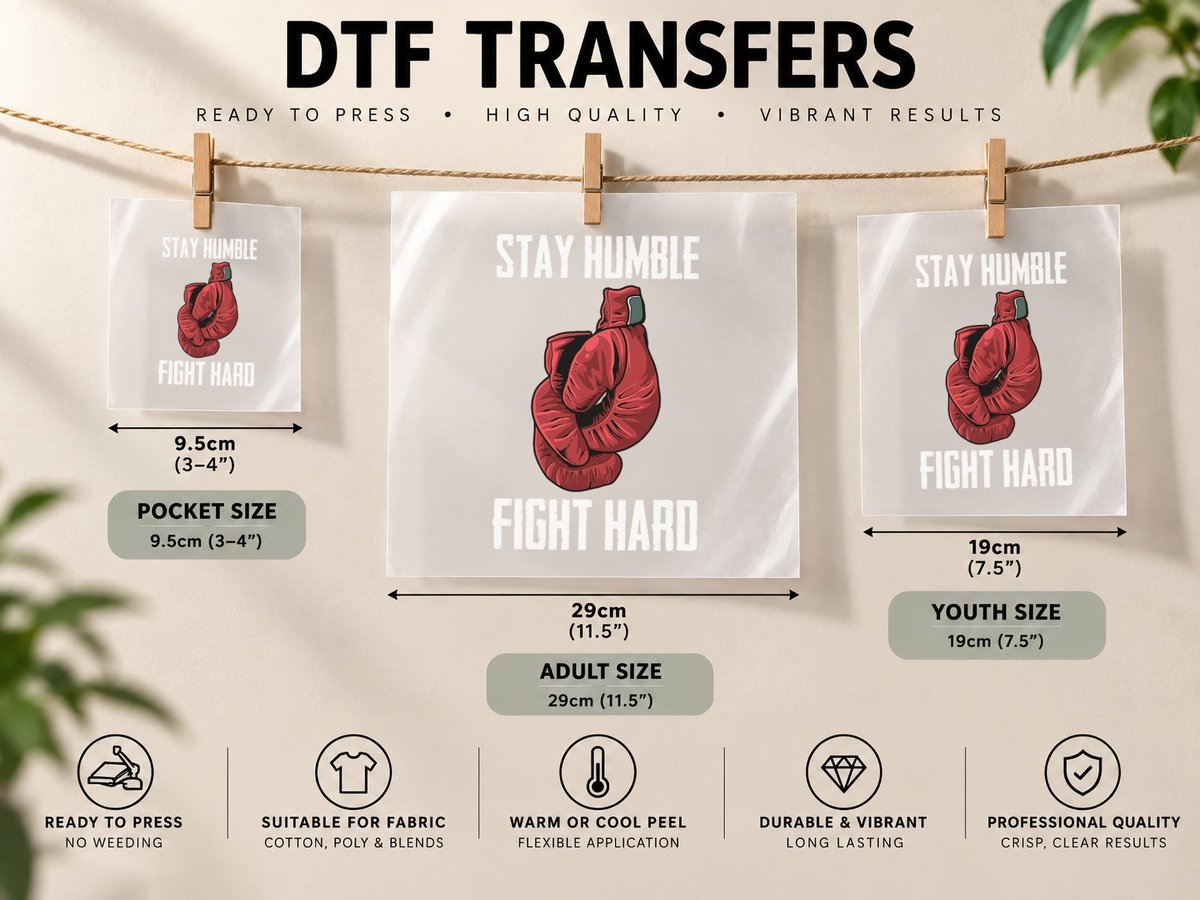 Stay Humble Fight Hard Boxing Gloves - Boxer DTF Transfer Iron On