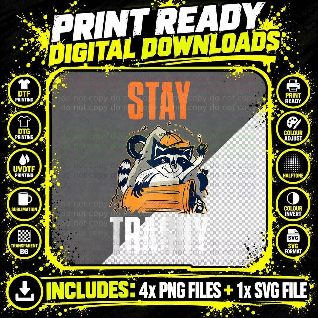Stay Trashy Raccoon Raglan Baseball Tee Png SVG Digital Bundle