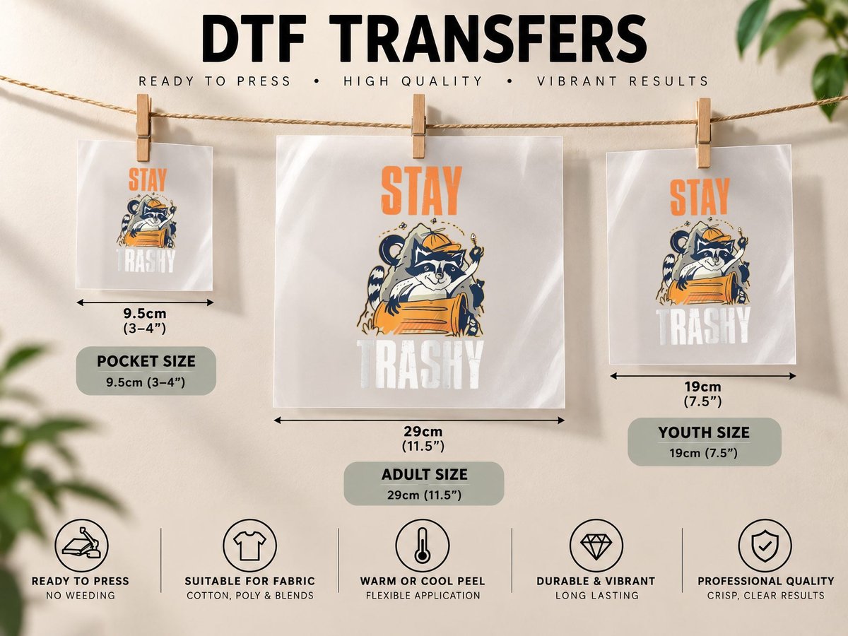 Stay Trashy Raccoon Raglan Baseball DTF Transfer Iron On