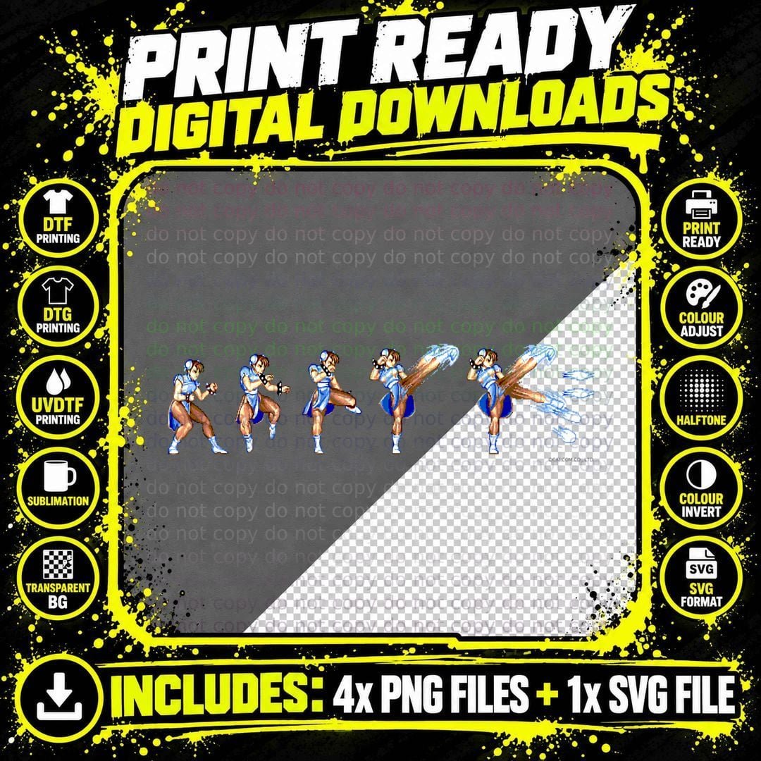 Street Fighter II CHUN-LI (Hyakuretsukyaku) T-Shirt Png SVG Digital Bundle