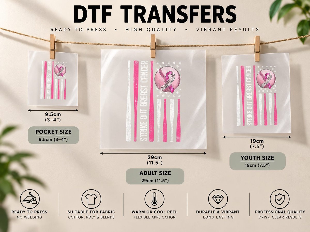 Strike Out Breast Cancer Baseball Fight Awareness Men Women DTF Transfer Iron On