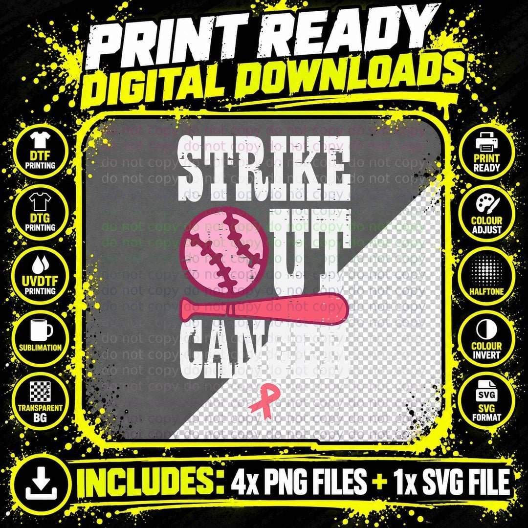 Strike Out Cancer Baseball Breast Cancer Awareness Women Png SVG Digital Bundle