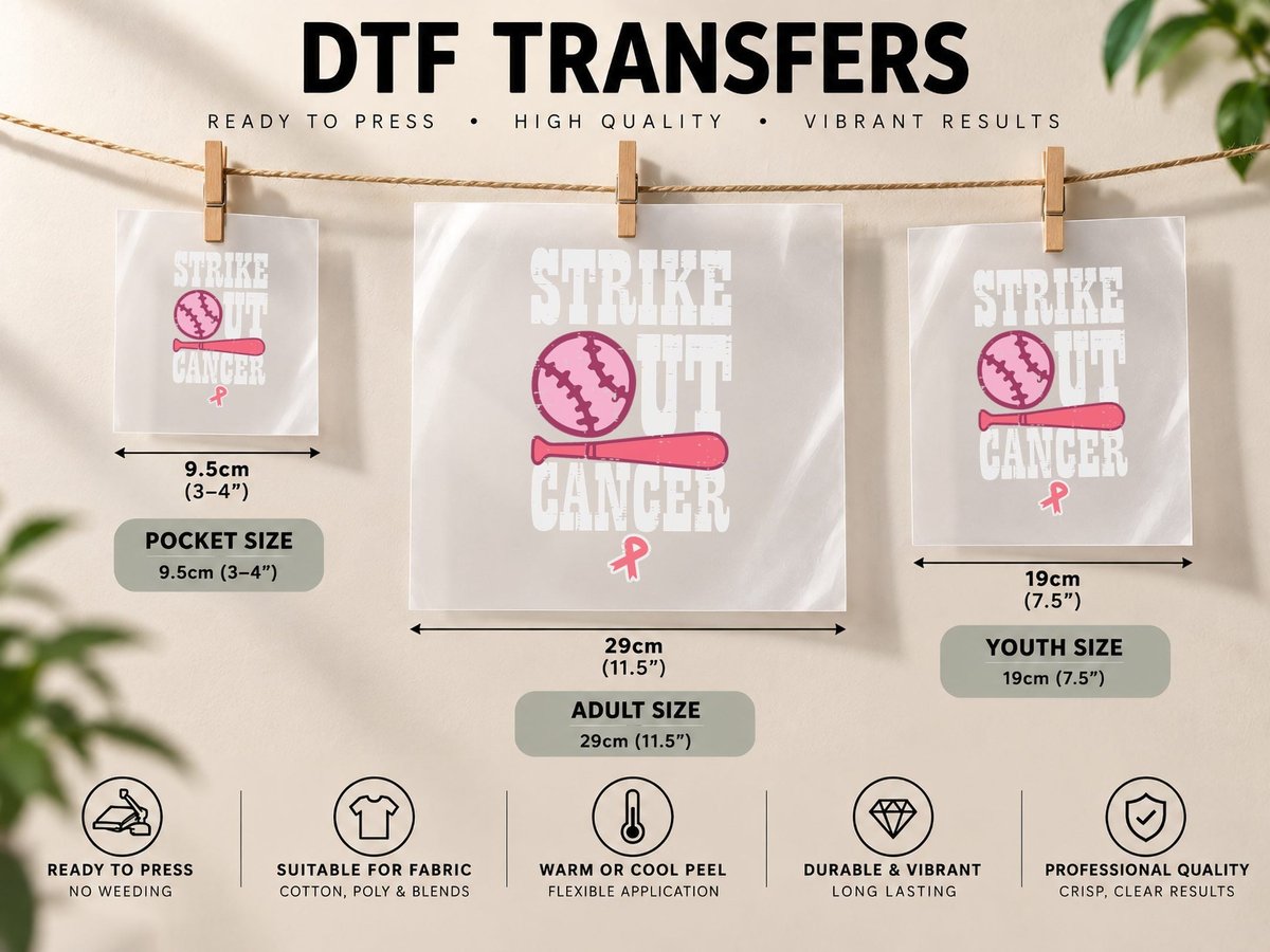 Strike Out Cancer Baseball Breast Cancer Awareness Women DTF Transfer Iron On