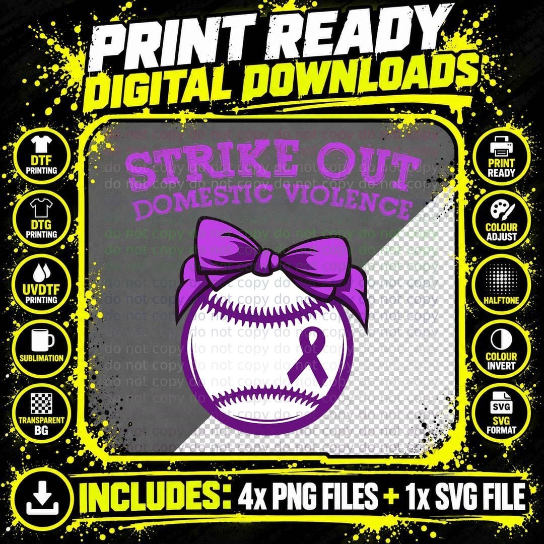 Strike Out Domestic Violence Awareness Baseball Tie Bow Png SVG Digital Bundle