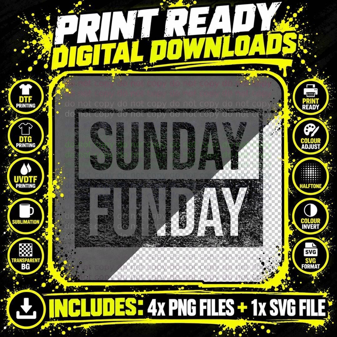 Sunday Funday Brunch Football Sports BBQ Church T-Shirt Png SVG Digital Bundle