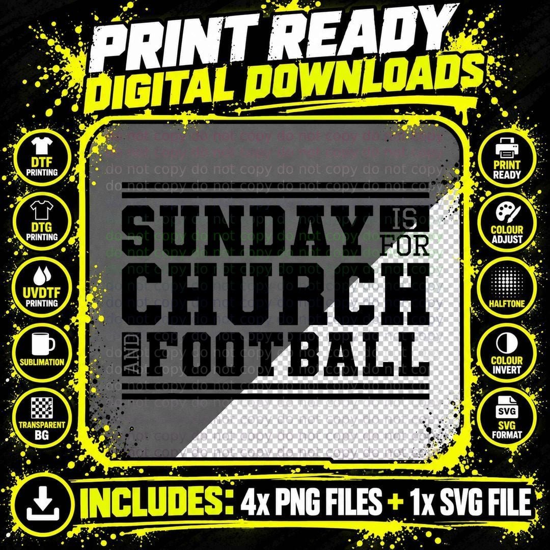 Sunday Is for Church and Football, Christian Jesus Png SVG Digital Bundle