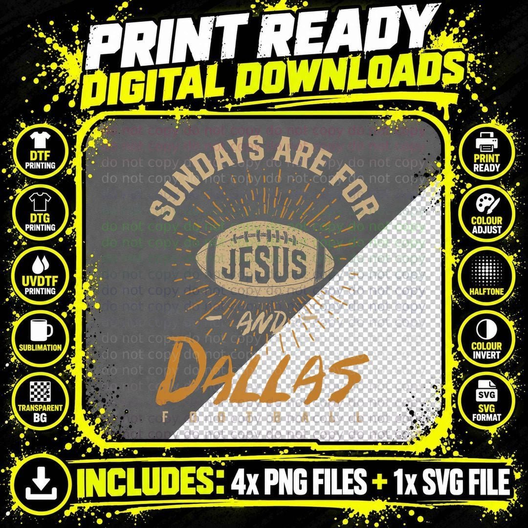 Sundays Are for Jesus and Dallas Football Texas Hometown Png SVG Digital Bundle