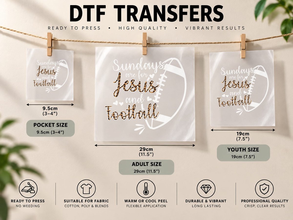 Sundays Are for Jesus and Football Premium DTF Transfer Iron On