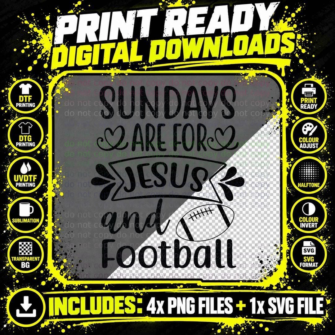Sundays Are for Jesus and Football Religious Christian Png SVG Digital Bundle