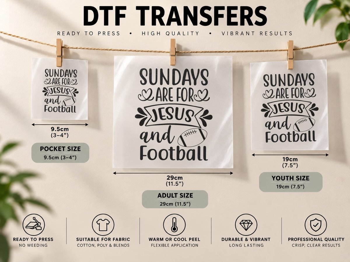 Sundays Are for Jesus and Football Religious Christian DTF Transfer Iron On