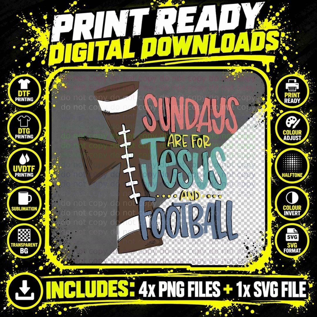 Sundays Are for Jesus and Football for Men Women Funny Png SVG Digital Bundle