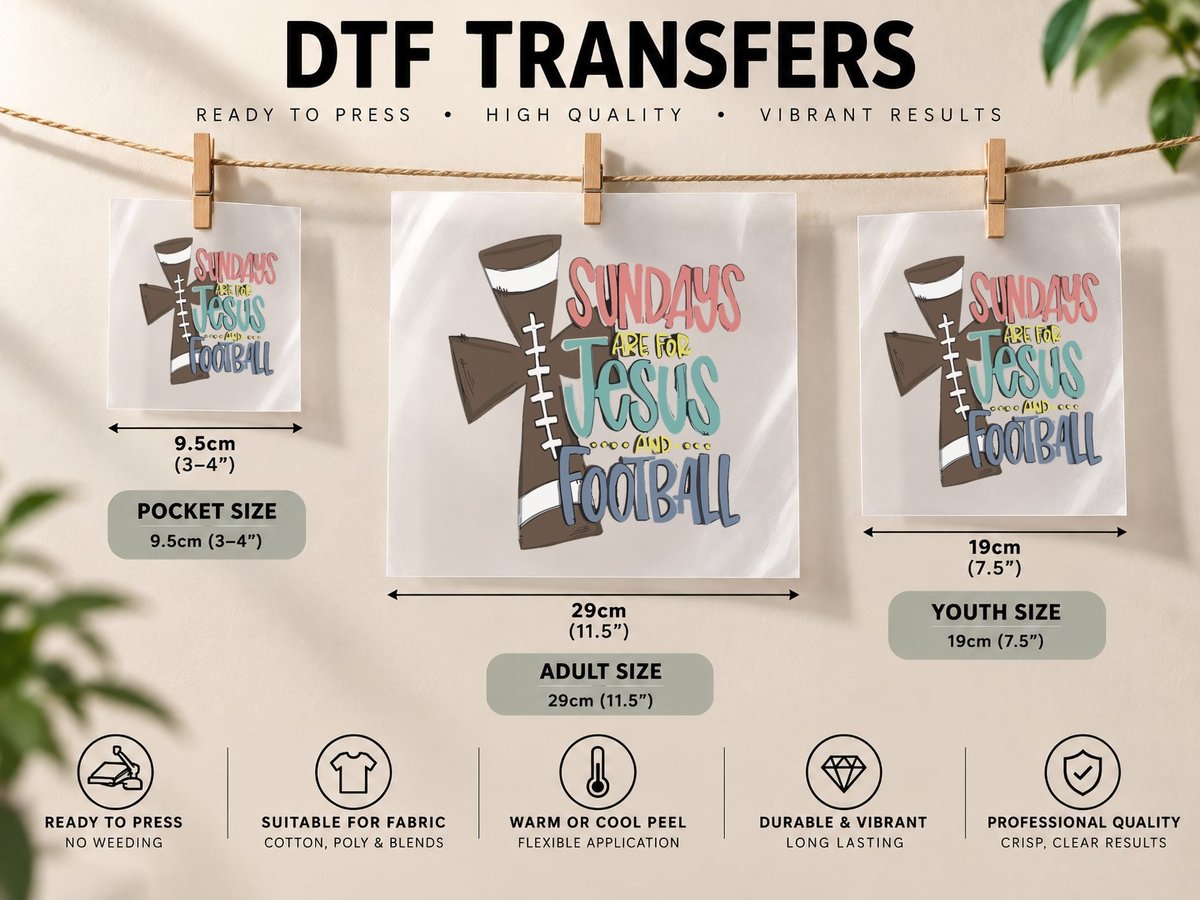 Sundays Are for Jesus and Football for Men Women Funny DTF Transfer Iron On