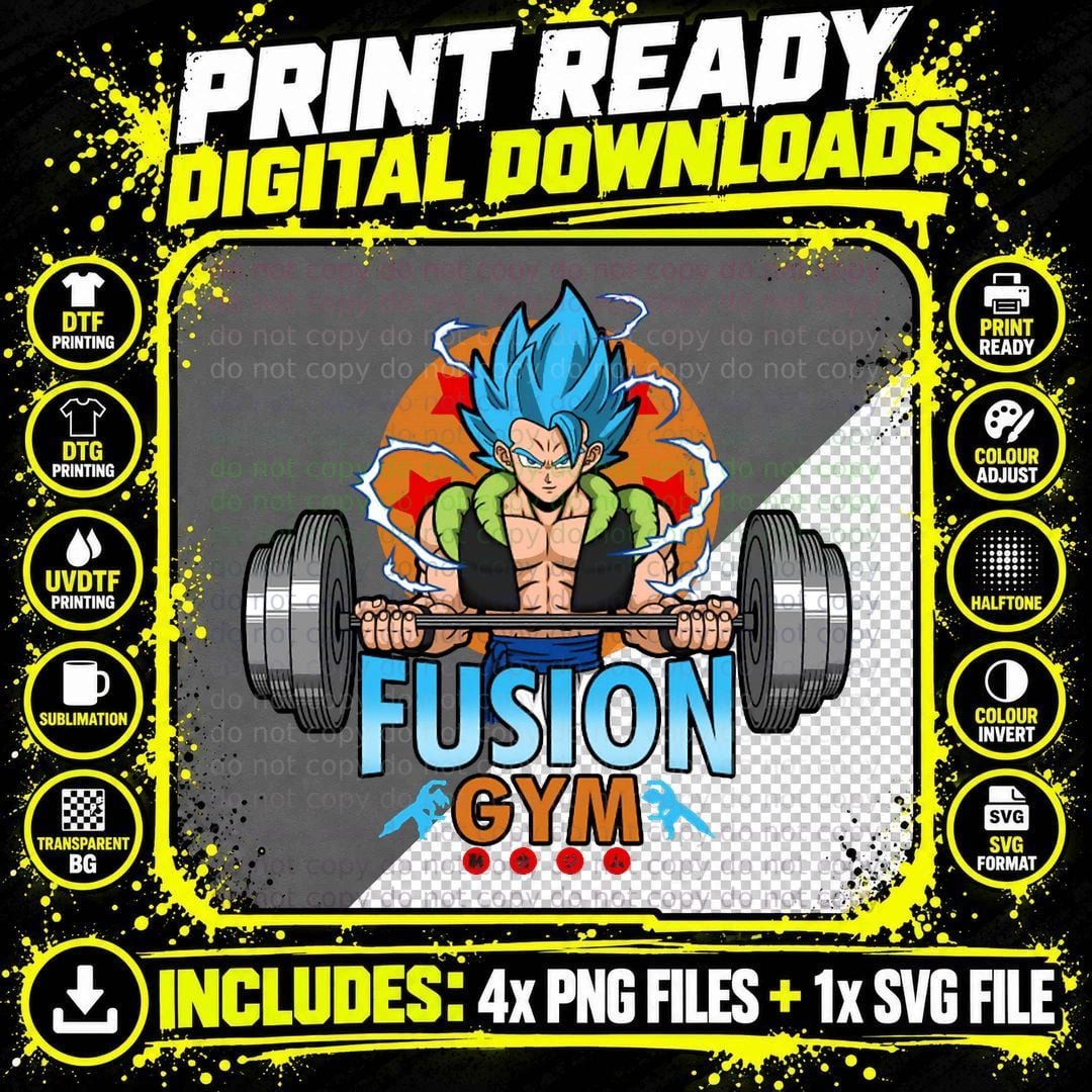 Super Saiyan Gogeta Anime Manga Fusion Gym Lifting Png SVG Digital Bundle