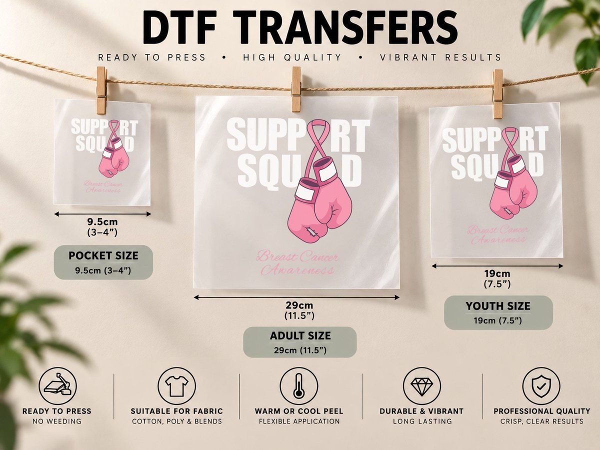 Support Squad Breast Cancer Awareness Pink Boxing Gloves DTF Transfer Iron On