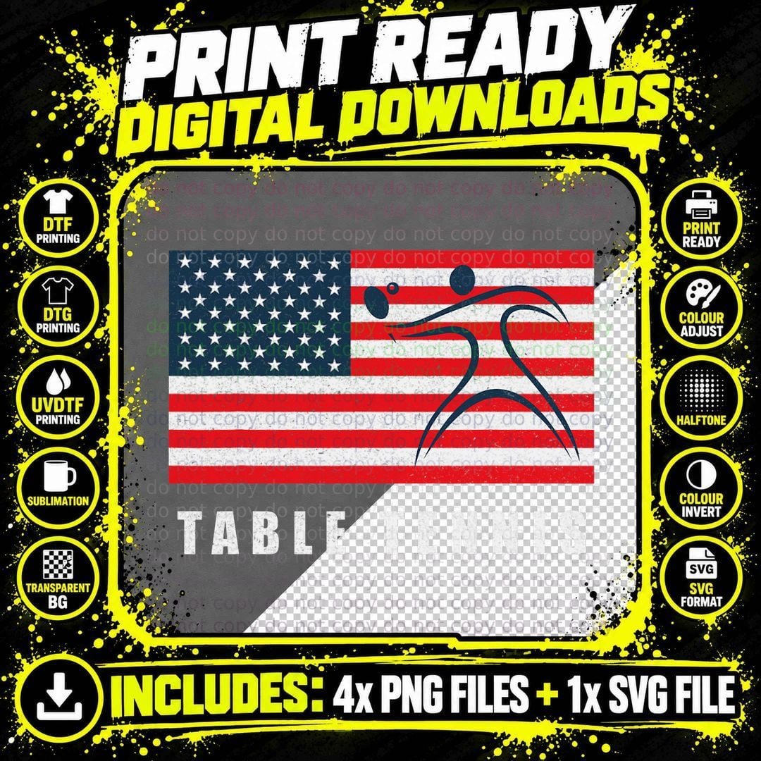 Table Tennis 2021 USA Team American Flag Sports Fan Gift Png SVG Digital Bundle