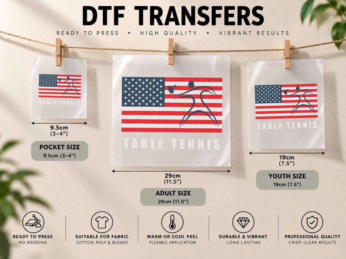 Table Tennis 2021 USA Team American Flag Sports Fan Gift DTF Transfer Iron On